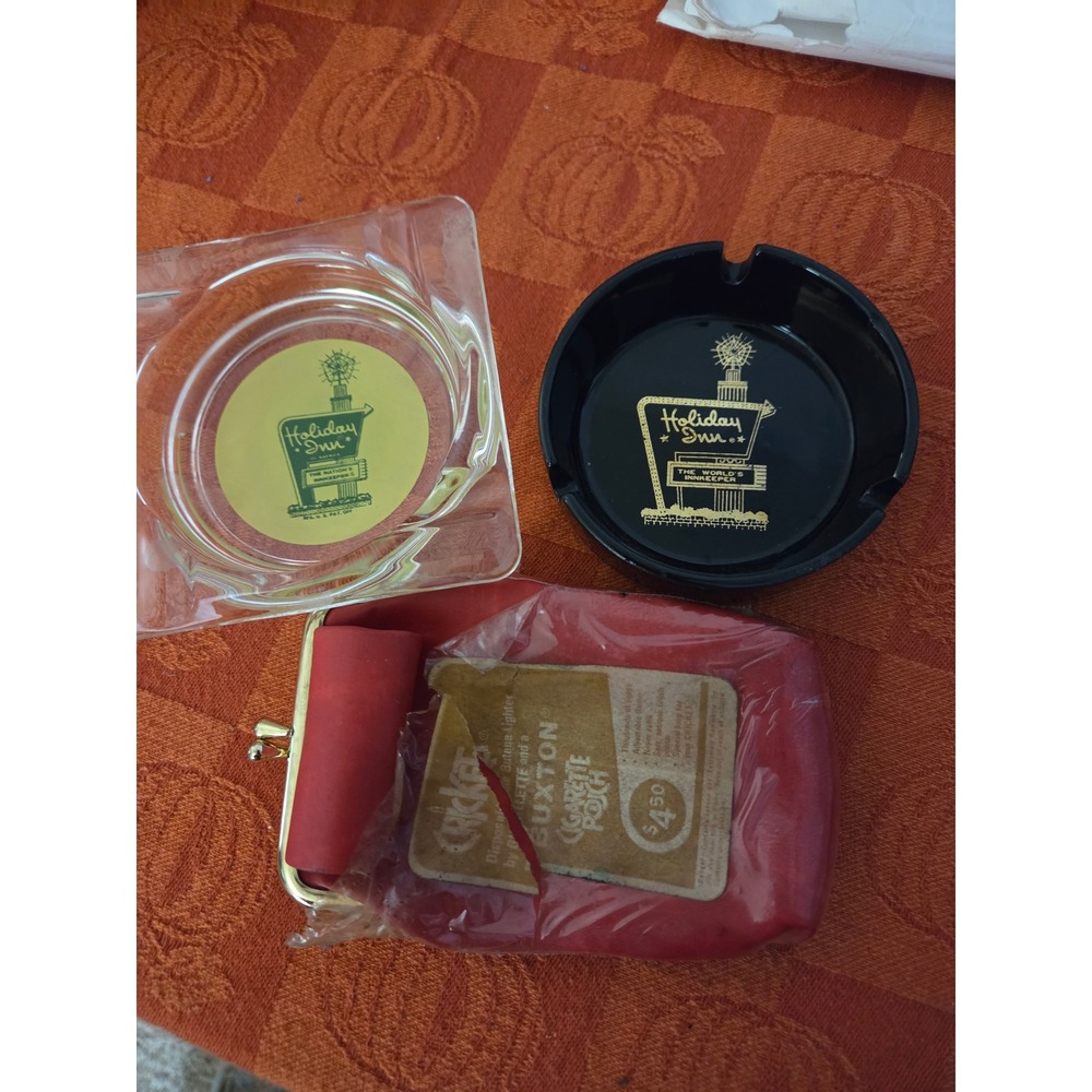 Vintage Holiday Inn Ashtrays & Buxton Cigarette Case Coin Purse NOS